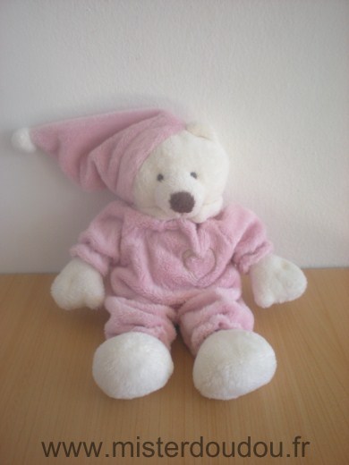 Doudou Ours Cmp Blanc rose coeur sur la poitrine 