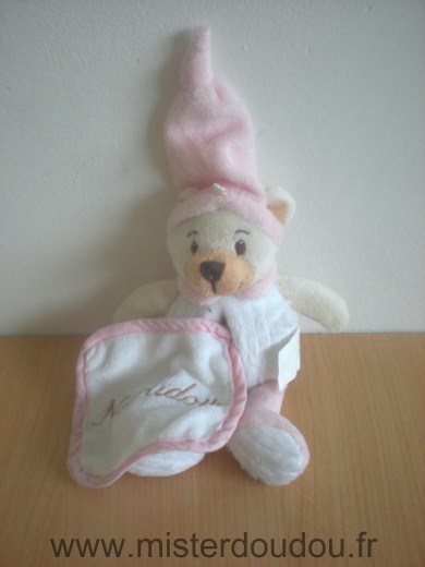 Doudou Ours Cmp Blanc rose mouchoir natoudou 