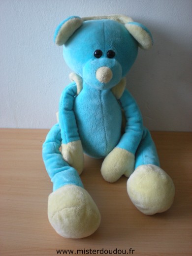 Doudou Ours Cmp Bleu jaune bras coulissants 