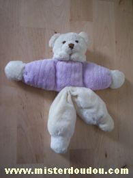 Doudou Ours Cmp Ecru mauve Semi plat