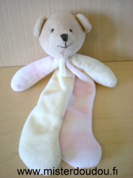 Doudou Ours Cmp Ecru rayé rose blanc 