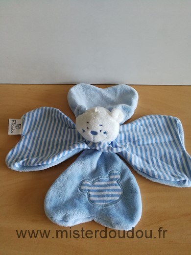 Doudou Ours Cmp Filoudou bleu blanc rayures 