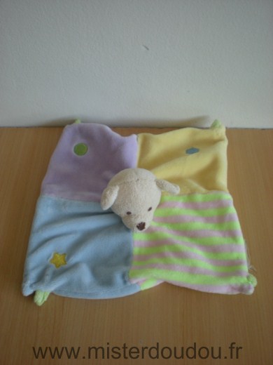 Doudou Ours Cmp Mauve bleu jaune vert pastels 