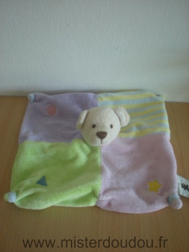 Doudou Ours Cmp Mauve vert jaune pastels 