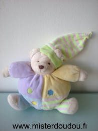 Doudou Ours Cmp Multicolore pastels mauve vert jaune 