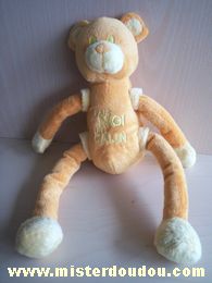 Doudou Ours Cmp Orange jaune Brodé sur le ventre : fais moi un calin