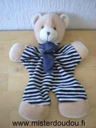 Doudou Ours Cmp Rayé bleu marine blanc 