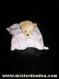 Doudou Ours Cmp Rayé rose/rose clair  tête beige Pas d'étiquette cmp ??