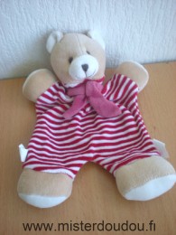 Doudou Ours Cmp Rayé rouge blanc 