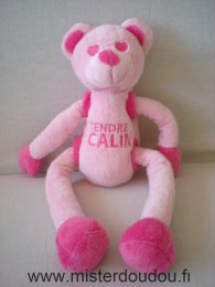 Doudou Ours Cmp Rose brodé tendre calin Bras et jambes coulissent