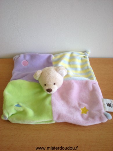 Doudou Ours Cmp Rose vert mauve jaune 