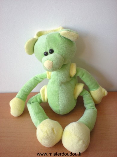 Doudou Ours Cmp Vert jaune bras jambes qui coulissent 