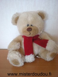 Doudou Ours Cobico Beige echarpe rouge 