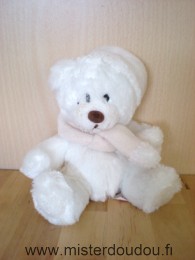 Doudou Ours Cobico Blanc bonnet écharpe beiges 