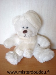 Doudou Ours Cobico Blanc echarpe bonnet blanc 