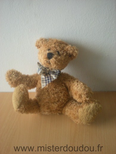 Doudou Ours Cobico Marron ruban a carreau 