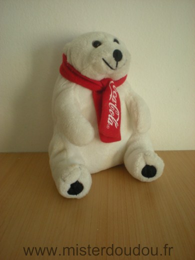 Doudou Ours Cocacola Blanc echarpe rouge cocacola 