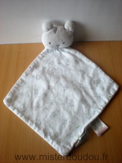 Doudou Ours Cocoon Blanc gris motifs lapin ours 