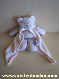 Doudou Ours Comptine Beige cape rose Un petit accroc , nous le proposons quand même pour dépannage urgent (petit prix)