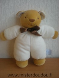 Doudou Ours Comptine Blanc noeud marron 