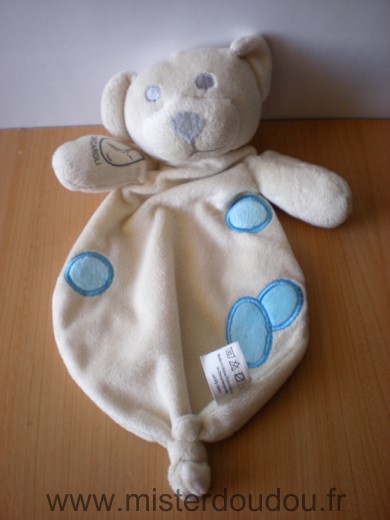 Doudou Ours Cosfibel Ecru ronds bleus 