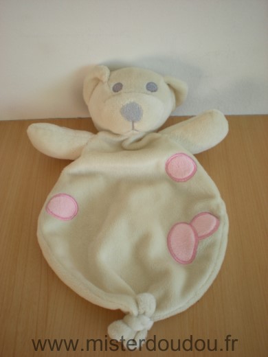 Doudou Ours Cosfibel Ecru ronds roses decaroli 