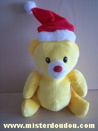 Doudou Ours Courtepaille Jaune bonnet de pere noel rouge 