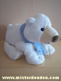 Doudou Ours Cp international Blanc écharpe bleue 