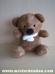 Doudou Ours Cp international Marron écharpe blanche 