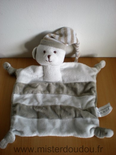 Doudou Ours Credit mutuel Blanc gris raye 