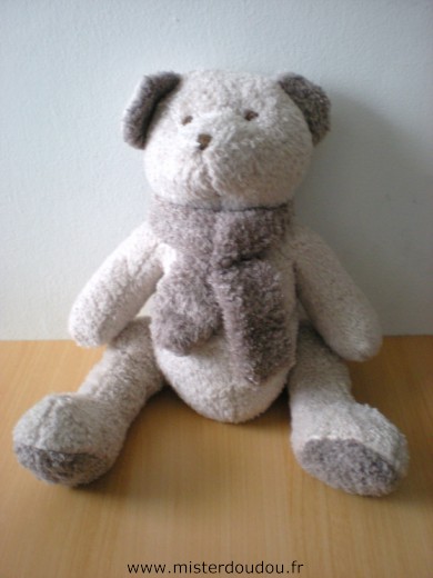 Doudou Ours Cyrillus Beige écharpe marron 