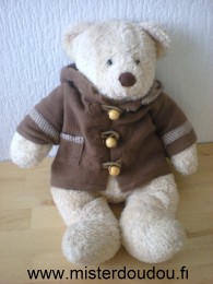 Doudou Ours Damart Beige manteau marron Musical quand on appuie sur sa patte