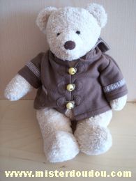 Doudou Ours Damart Beige veste amovible à capuche marron Musical quand on appuie sur la patte