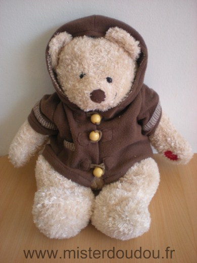 Doudou Ours Damart Beige veste marron Attention boite sonore ne fonctionne plus