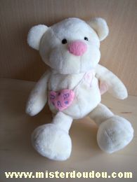 Doudou Ours Debbi Ecru coeur rose 