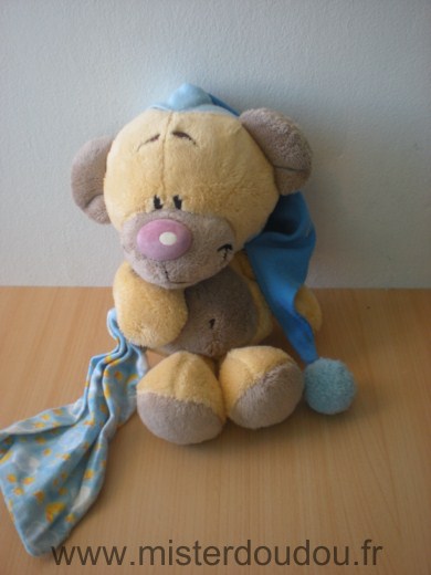 Doudou Ours Diddl Pimboli avec bonnet bleu mouchoir bleu 