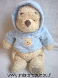 Doudou Ours Disney Beige pull bleu à capuche Écusson disney store