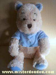 Doudou Ours Disney Beige tshirt bleu Winnie the pooh (winnie l'ourson)