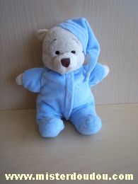 Doudou Ours Disney Bleu bonnet bleu brodé pooh Winnie