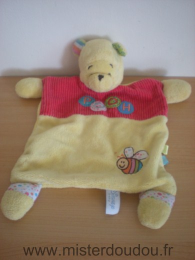 Doudou Ours Disney Jaune rouge pooh avec motif abeille 