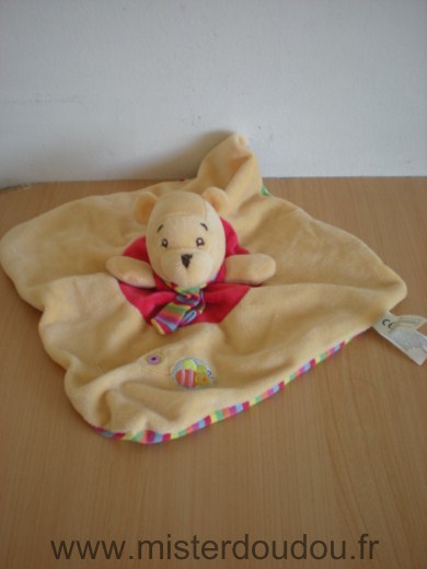 Doudou Ours Disney Nicotoy winnie jaune rouge abeille brodee et dessous raye multicolore 