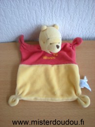 Doudou Ours Disney Orange en velours, rouge en tissus 