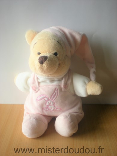 Doudou Ours Disney Winni blanc rose 