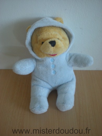 Doudou Ours Disney Winnie bleu a capuche 