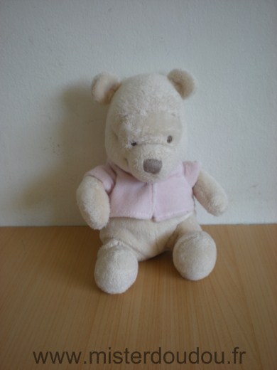 Doudou Ours Disney Winnie gilet rose 