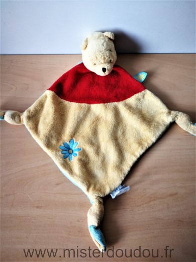 Doudou Ours Disney Winnie jaune rouge bleu fleur bleue 