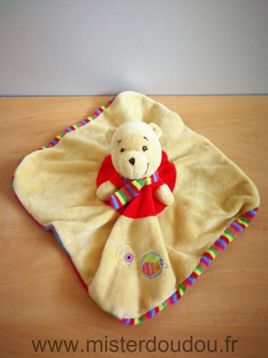 Doudou Ours Disney Winnie jaune rouge raye Tissus bouloche