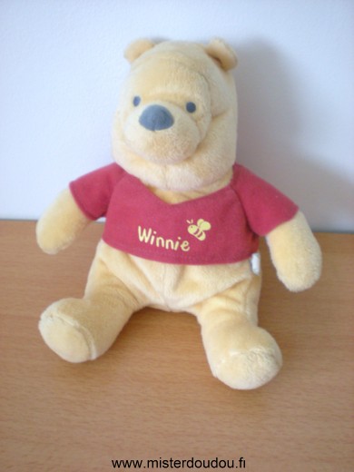 Doudou Ours Disney Winnie jaune tshirt rouge abeile 