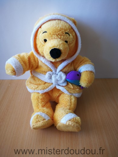 Doudou Ours Disney Winnie peignoir jaune baleine 