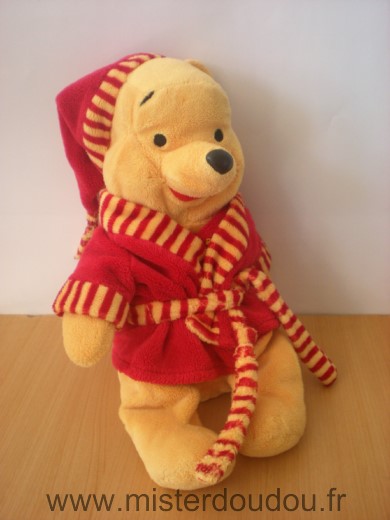 Doudou Ours Disney Winnie peignoir rouge 